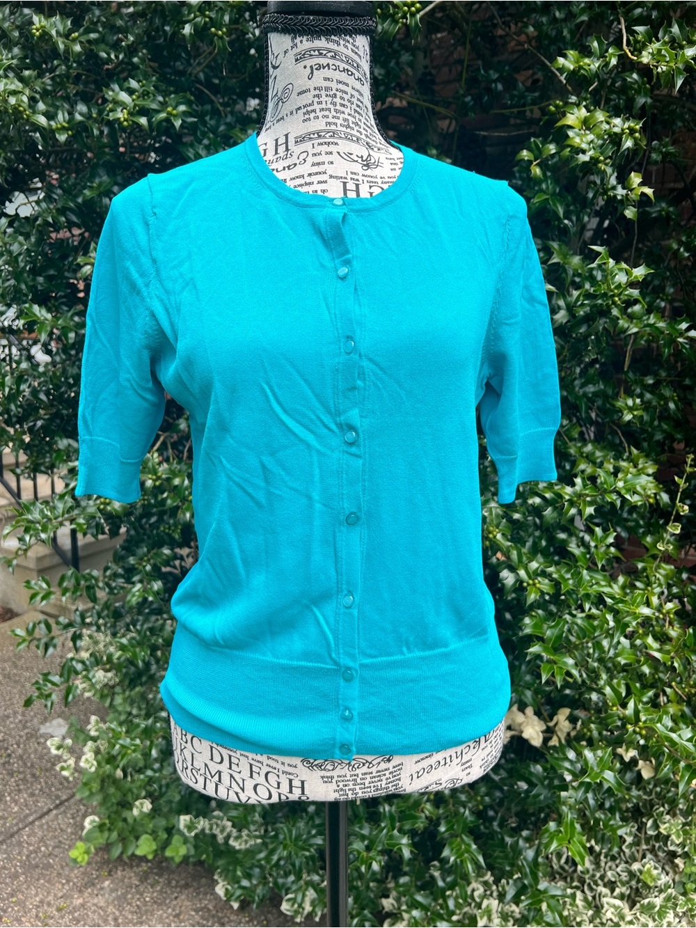 2/28 Ann Taylor Turquoise Button-Front Short Sleeve Cardigan S